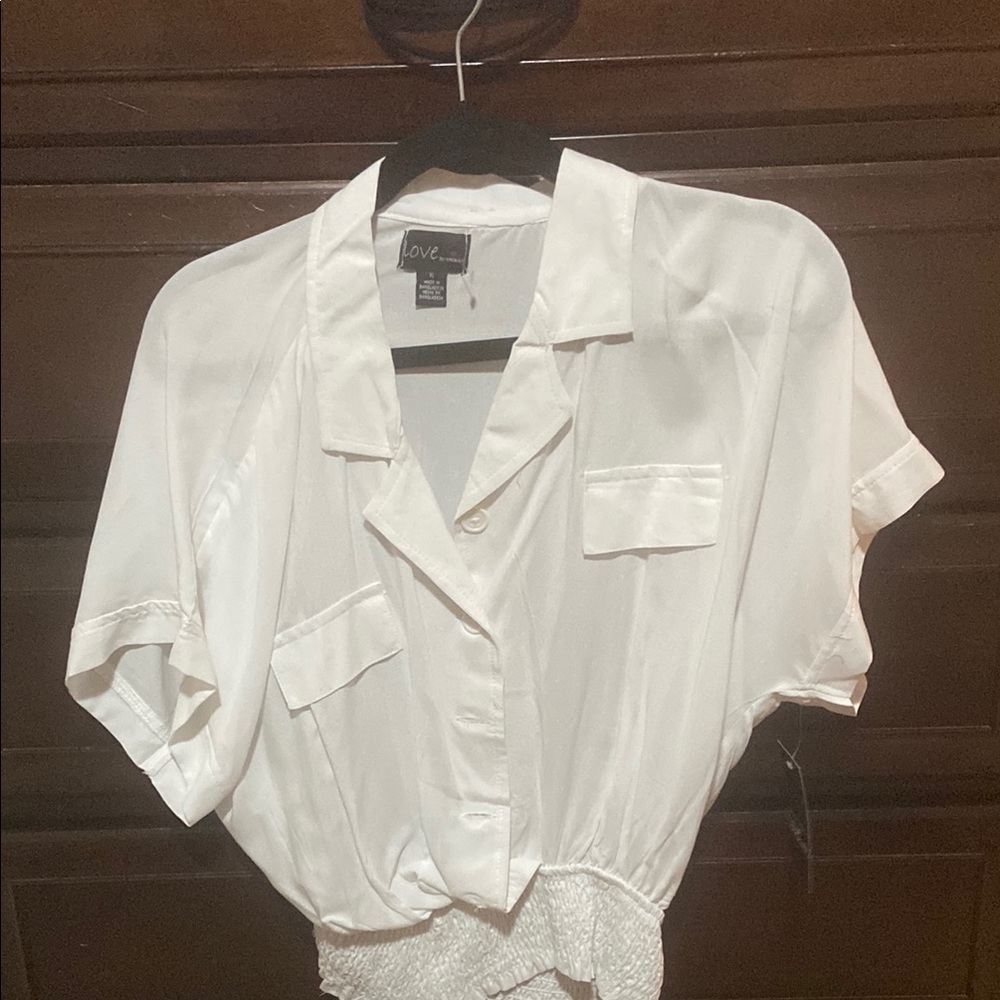 Love White Boxy Short Sleeve Button Down Shirt